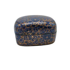 Handcrafted Blue & Gold Floral Kashmiri Papier-Mâché Decorative Box